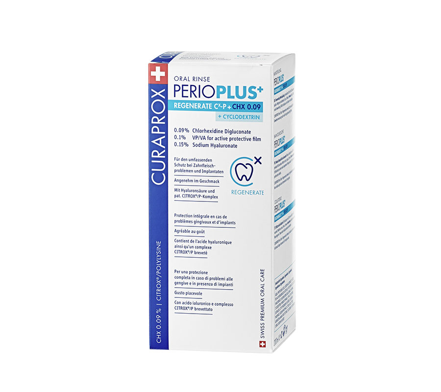 Жидкость - ополаскиватель CURAPROX Perio Plus Regenerate CHX 0,09% и гиалуроновая кислота  (200 мл)