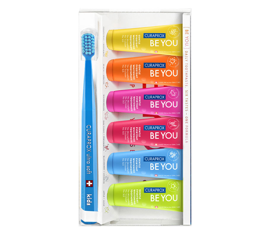 BE YOU Набор зубных  паст Шесть вкусов, 6х10 ml  + Зубная щетка Kids