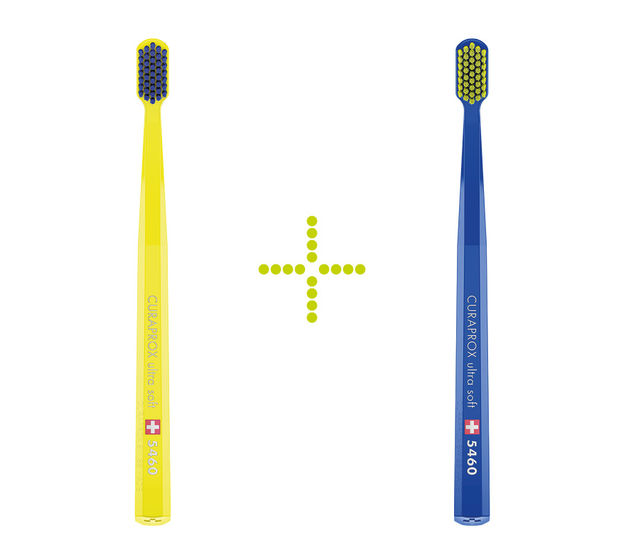Набор зубных щеток Curaprox CS 5460 Ultra Soft (2 шт.), (желтая и темно-синяя)